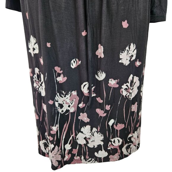 Black Floral Womens Midi Dress With Drawstring Waist Size Med Career Dinner - Picture 9 of 11